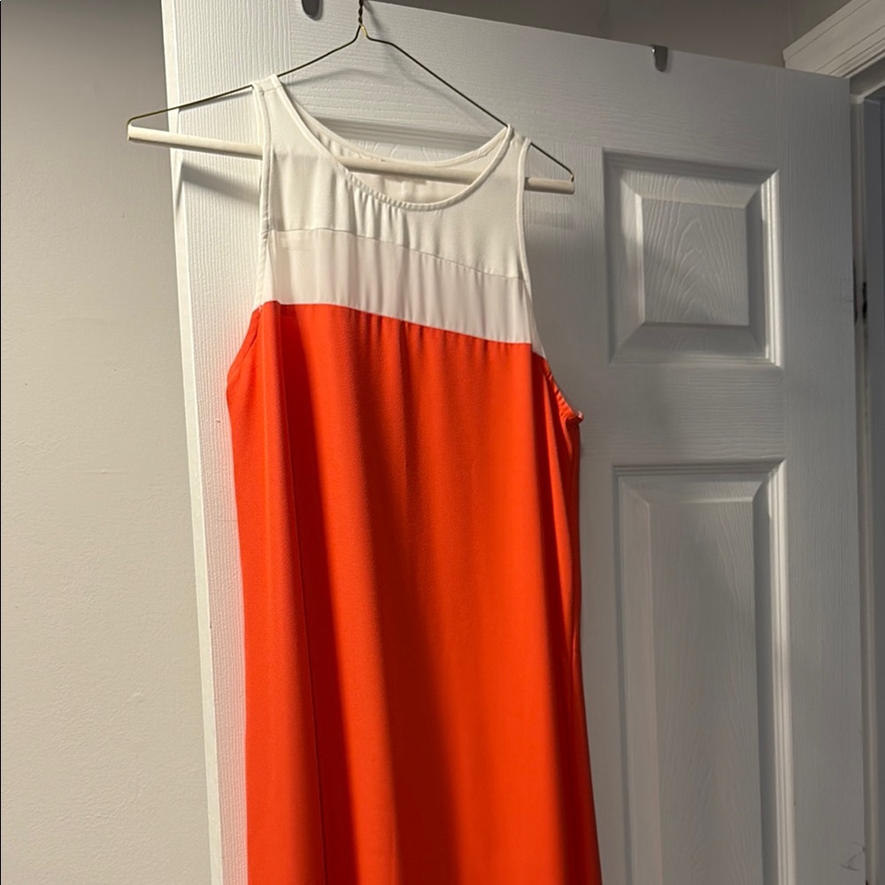 Coral and White Sleeveless Dress